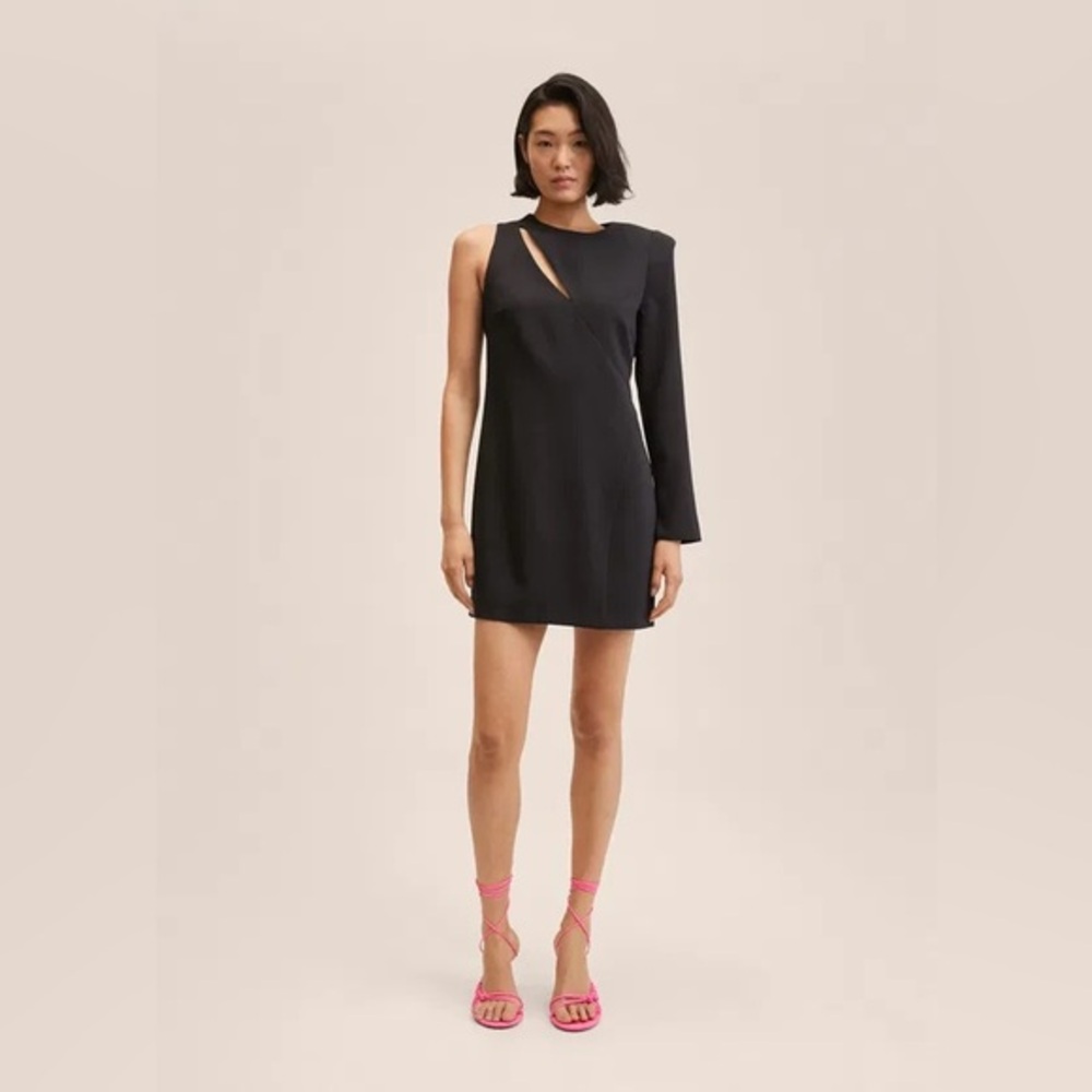 New one shoulder black shoulder pads dress